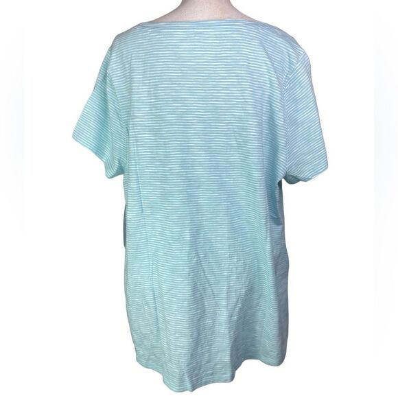Soft Surrounding Wms Sz 2XL Aqua Sky Stripe Relaxed Fit Raw Edge Tunic Tee Shirt - Picture 4 of 6